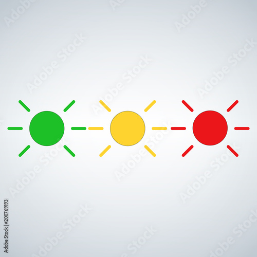 Led flashing status light green,yellow,red. Vector illustration isolated on modern background.
