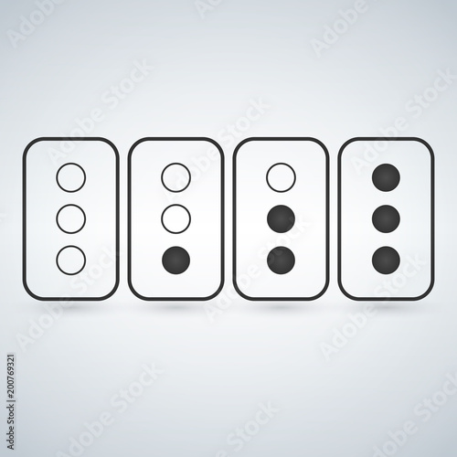 Black and white traffic light icon set or light indicators. traffic lamps, semaphores. Vector illustration isolated on modern background.