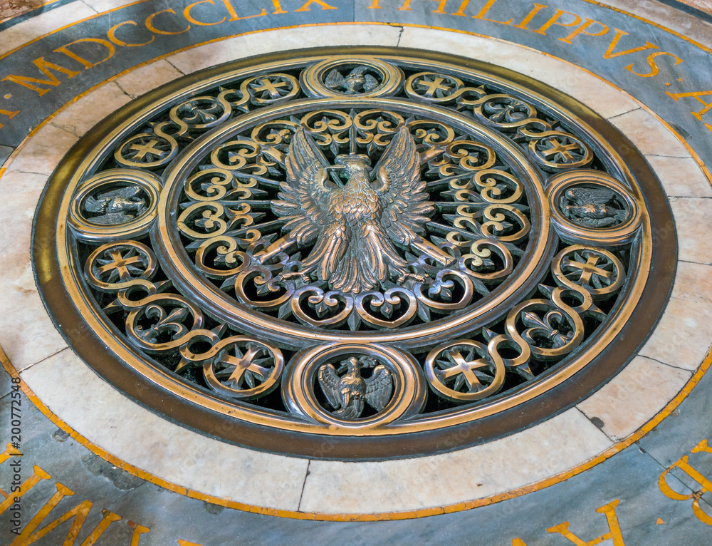 Seal on the floor of the Church of Sant'Agnese in Agone in Rome, Italy.