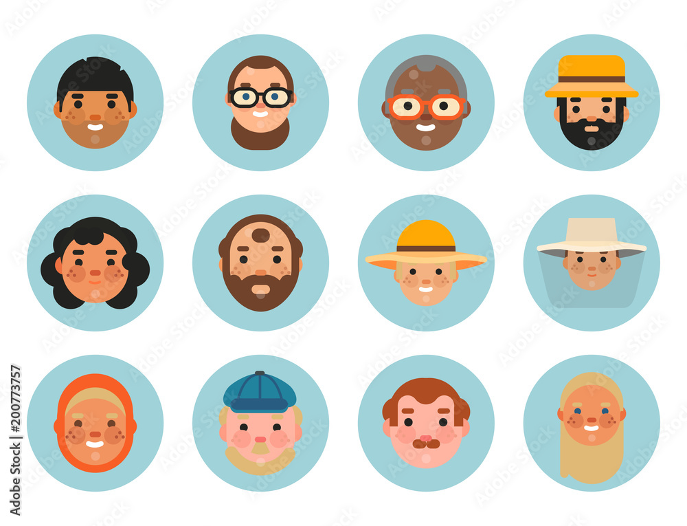 Vector set beautiful emoticons face of people smiling avatars happy characters illustration Vector set beautiful emoticons face of people smiling avatars happy characters illustration