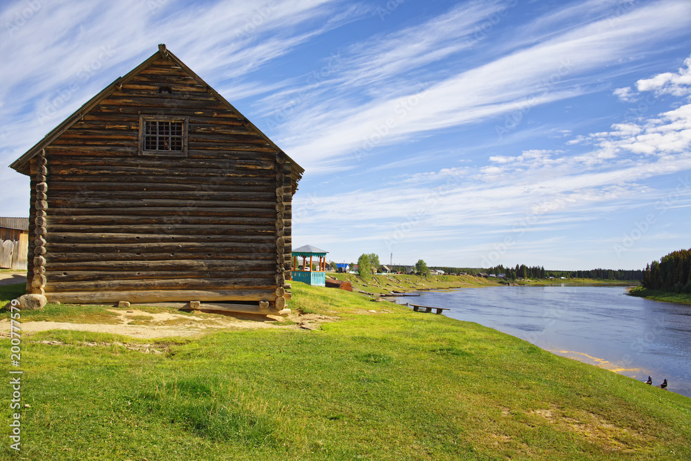 An old barn in the Siberian village, a local landmark