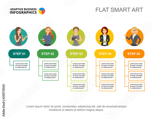 Five flowchart infographic design. Editable template for step diagram, process chart. Creative concept for presentation, project, report can be used for topics like business, teamwork, workflow