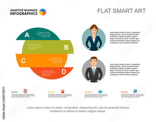 Four area circle chart slide template. Graphic presentation design with option diagram. Creative concept for infographics, project, report can be used for topics like business, marketing, analysis