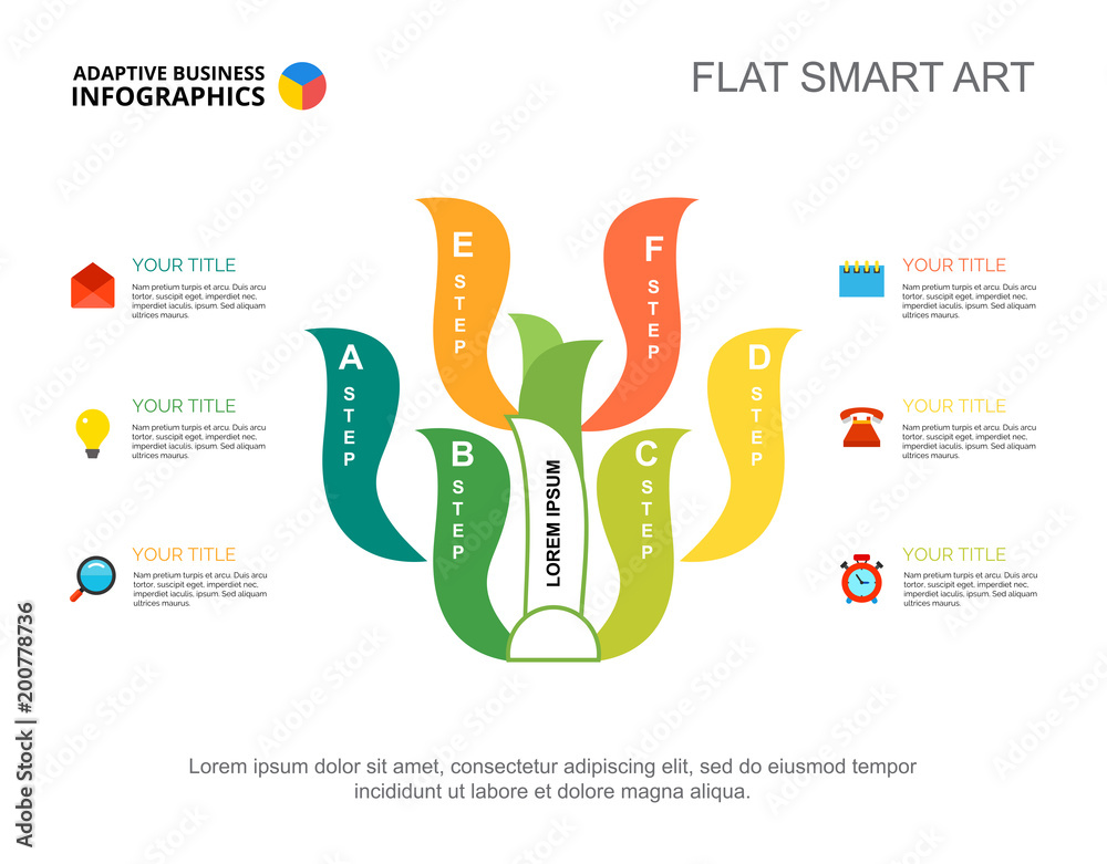 Six step tree chart. Creative presentation design with flow diagram Tree Chart Design Ideas