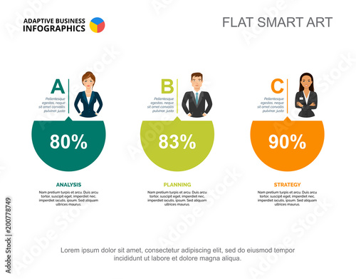 Three circle percentage diagram. Creative infographic design, step chart. Editable template for presentation, project, report can be used for topics like business, human resource, sale