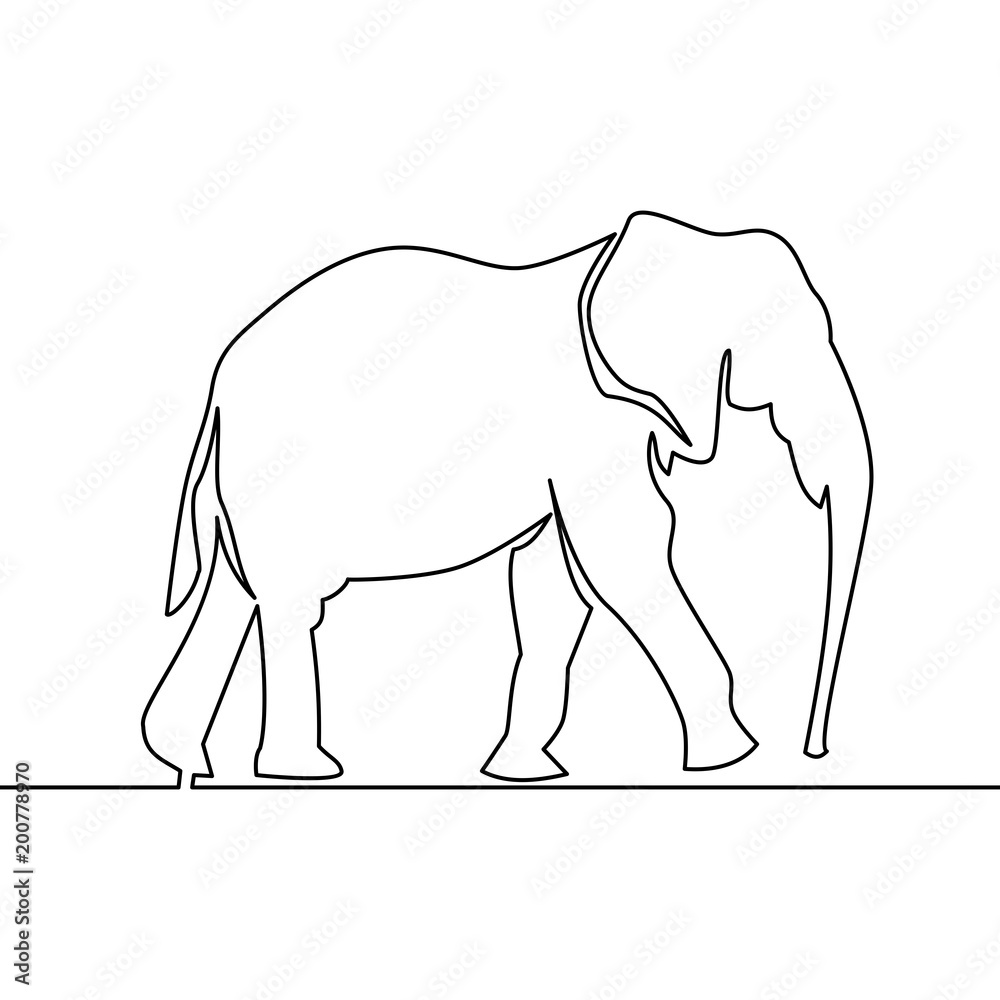 Obraz premium Continuous line Elephant walking symbol Vector