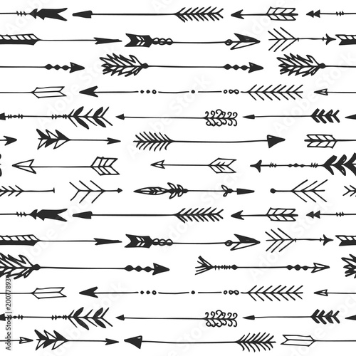 Arrow rustic seamless pattern. Hand drawn vintage vector background. Decorative design illustration.