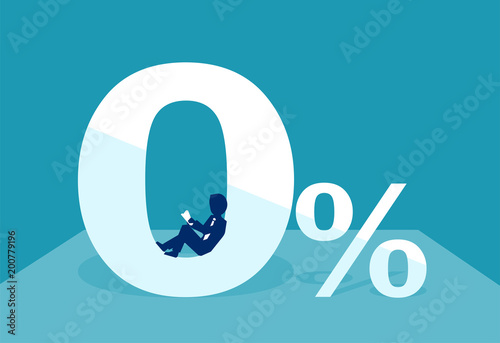 Man sitting in zero percentage sign taking a loan