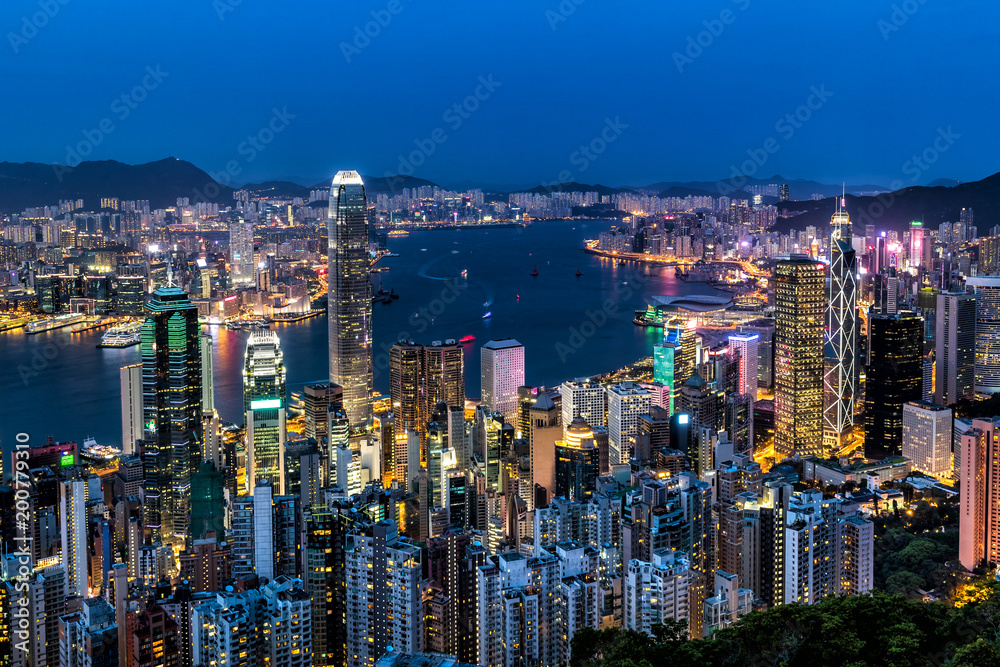 Hong Kong city view from the Peak at twilight