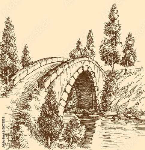 Bridge over river landscape