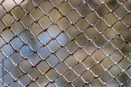 metal grille and defocused nature background