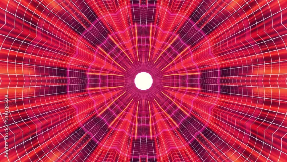 In out flight through VR flower neon BLUE grid RED lights cyber tunnel HUD interface motion graphics animation background new quality retro futuristic vintage style cool nice beautiful video foota