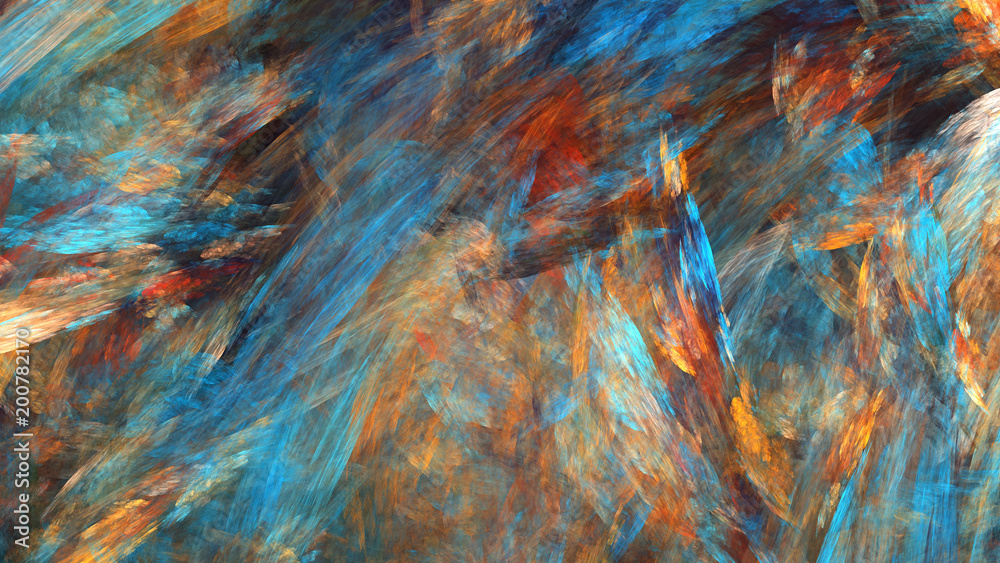 Abstract painted texture. Chaotic blue, orange and red strokes. Fractal background. Fantasy digital art. 3D rendering. Abstract painted texture. Chaotic blue, orange and red strokes. Fractal background. Fantasy digital art. 3D rendering.