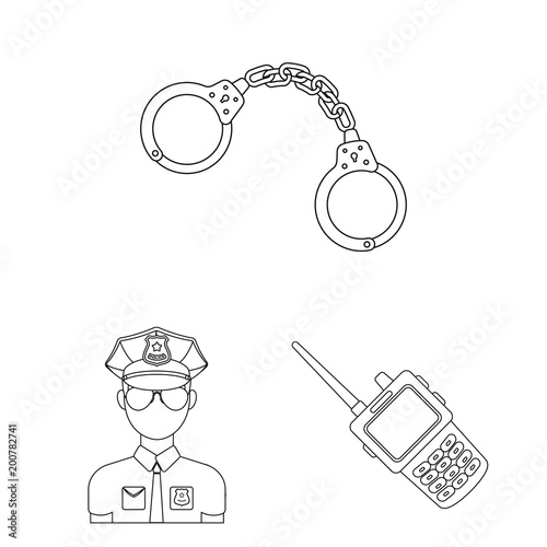 Police, Department outline icons in set collection for design.Detective and accessories vector symbol stock web illustration.
