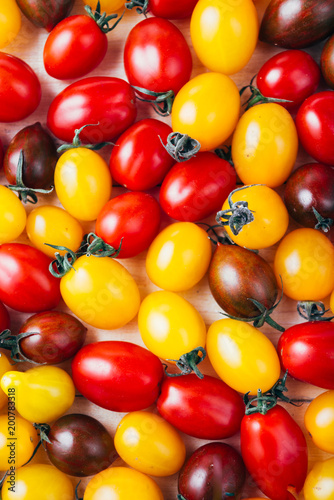 Freshly colored mixed cherry over a white background