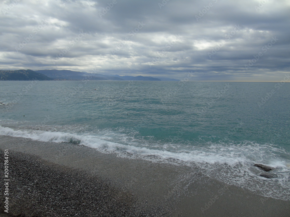 Beautiful caption of the sea from Portofino in winter days with some clouds