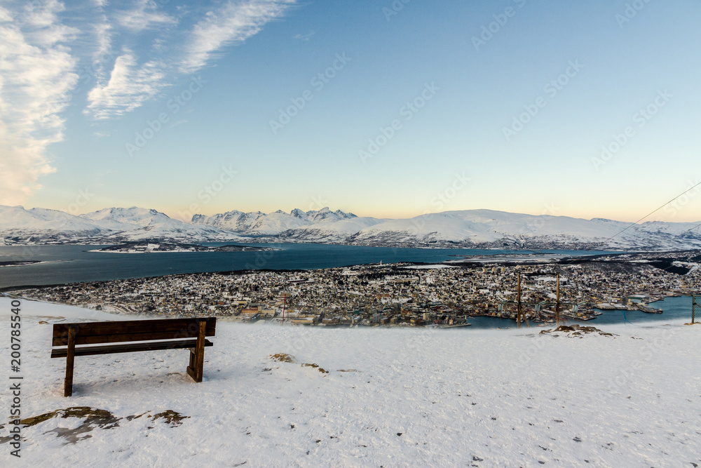 View Of Tromso From Mount Storsteinen Covered With Snow, Norway