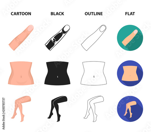 Finger, female feet, female, bust. Part of the body set collection icons in cartoon,black,outline,flat style vector symbol stock illustration web.