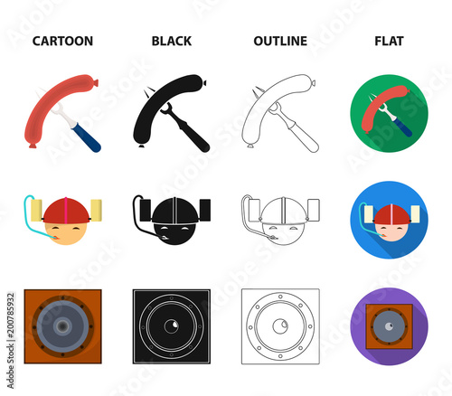 Fried sausage, beer helmet, cocktails, speaker.Pub set collection icons in cartoon,black,outline,flat style vector symbol stock illustration web.
