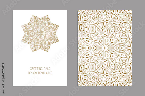 Templates for greeting and business cards, brochures, covers. Oriental lace pattern. Mandala. Wedding invitation, save the date,RSVP. Arabic, Islamic, moroccan, asian, indian, african motifs.