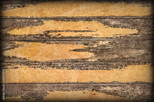 Old Weathered Rotten Cracked Knotted Varnished Pinewood Planks Flaky Vignette Grunge Texture Detail