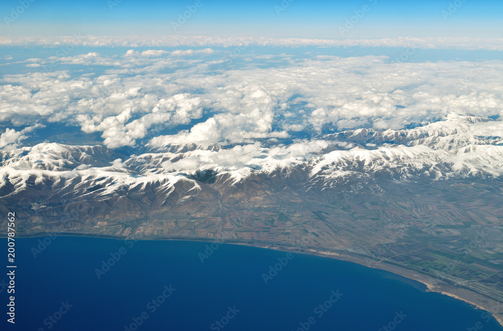 Top View of Lake Sevan and Caucasus Mountains