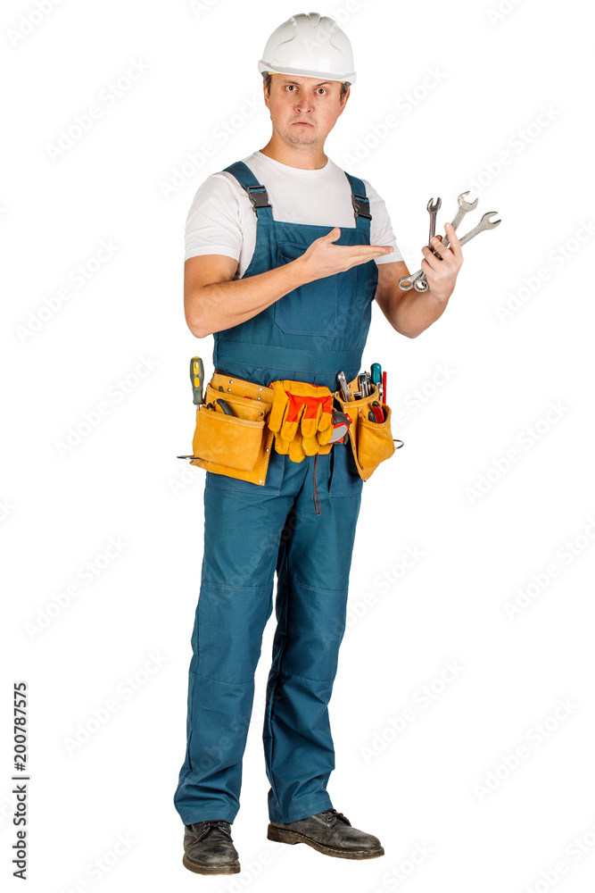 male builder or manual worker in helmet over white wall background. repair, construction, building, people and maintenance concept male builder or manual worker in helmet over white wall background. repair, construction, building, people and maintenance concept