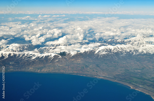Top View of Lake Sevan and Caucasus Mountains