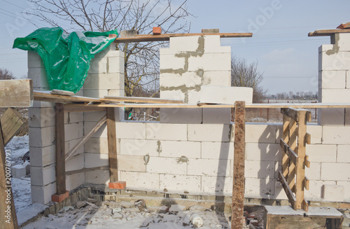 New residential brick house construction