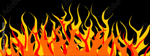 Dancing flames - vector clipart. Yellow, orange and red fire isolated on a black background
