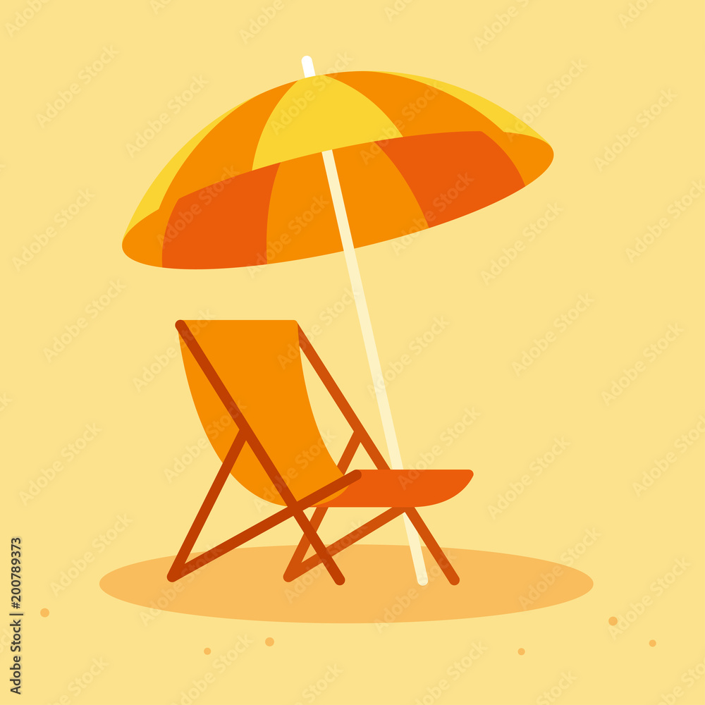 Beach chair and umbrella - obrazy, fototapety, plakaty 