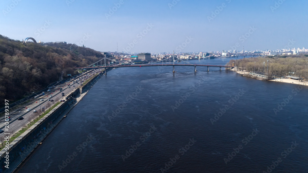 Aerial view of the Parkoviy bridge. Aerial view of the Parkoviy bridge.