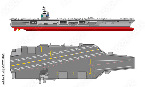 aircraft carrier, warhip, side and top view