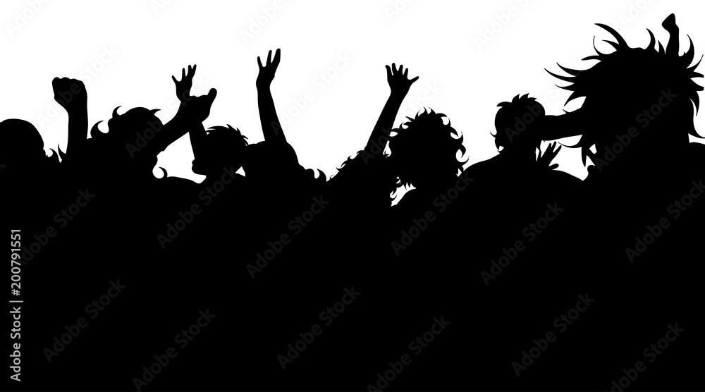 Vector silhouette of group of people on white background.