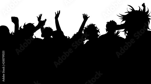 Vector silhouette of group of people on white background.