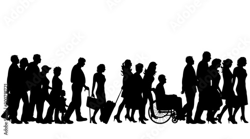 Vector silhouette of group of people on white background.