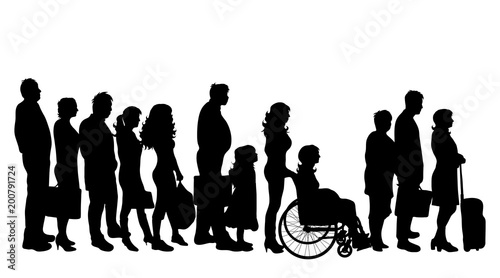 Vector silhouette of group of people on white background.