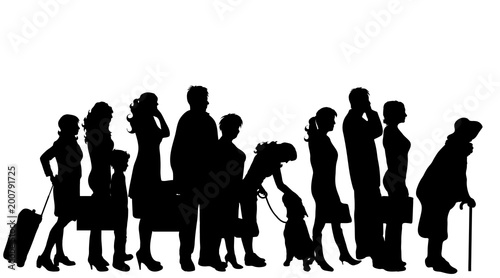 Vector silhouette of group of people on white background.