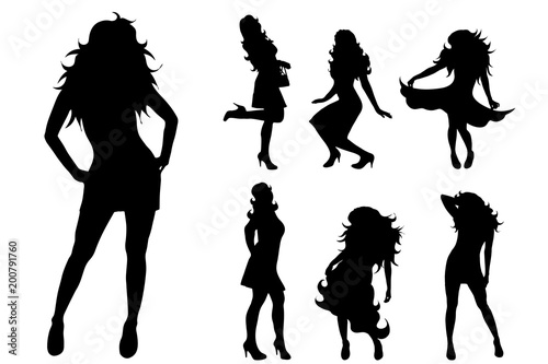 Vector silhouette of woman on white background.