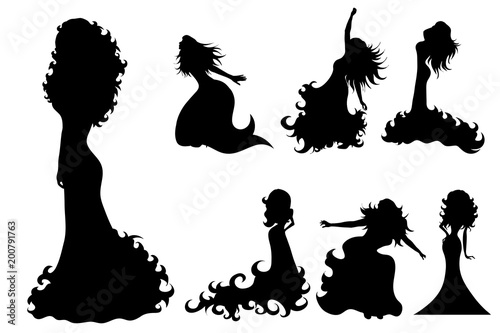 Vector silhouette of woman on white background.