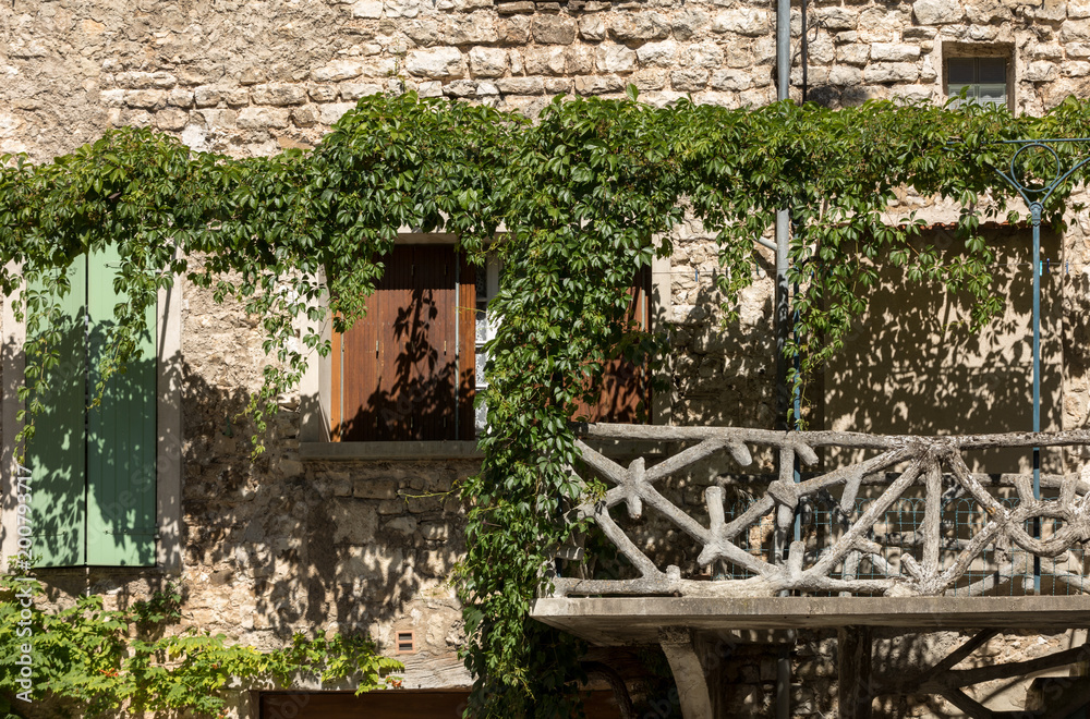 old tenement house overgrown with ivy in Sault, Vaucluse department in Provence region, France
