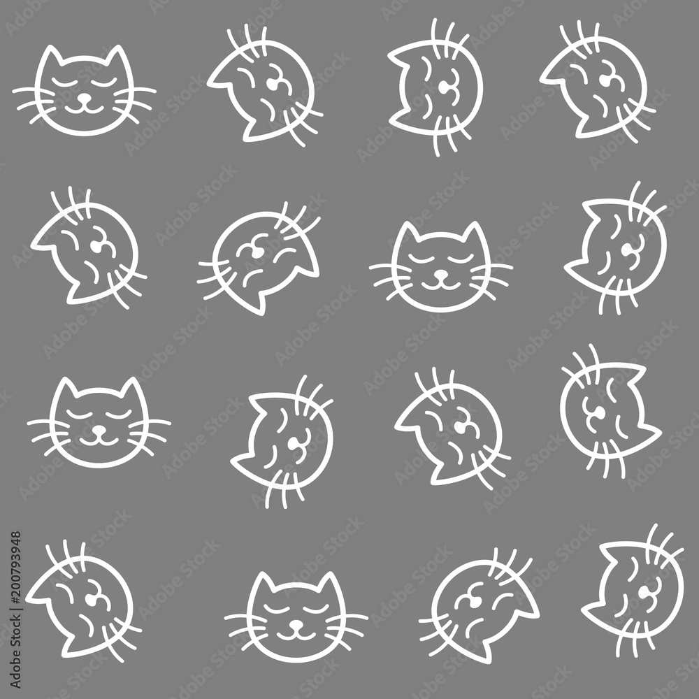 Cats seamless pattern. Cute calm cats cartoon.