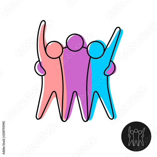 Happy three friends line style logo. 
