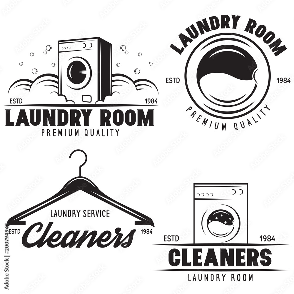vector set of laundry logos emblems and design elements. logotype ...