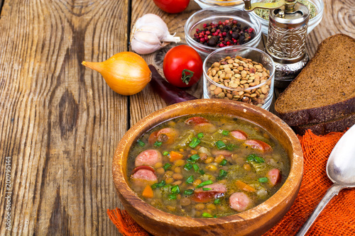 Country soup with lentils and sausages