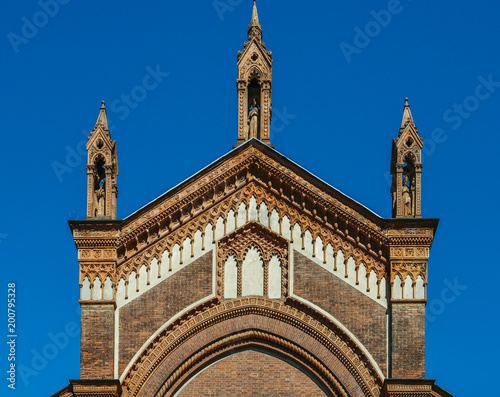 The front facade of Santa Maria del Carmine Church in Brera neighbourhood of Milan