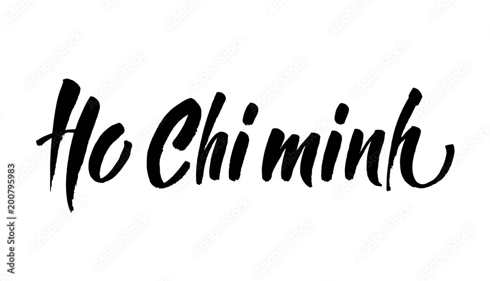 ho chi minh, text design. Vector calligraphy. Typography poster. Usable as background. City lettering design. Modern ink brush calligraphy greeting card.
