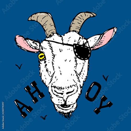Vector illustration of funny portrait of sketched goat