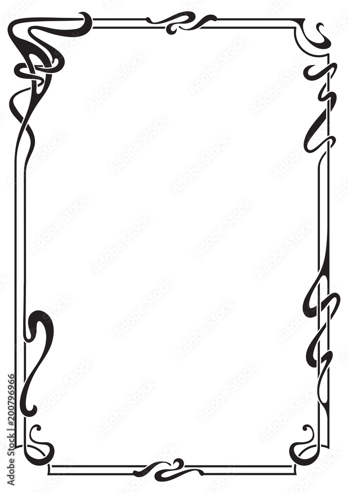 Abstract black framework in art-nouveau style, bound lines. A3 page proportions.