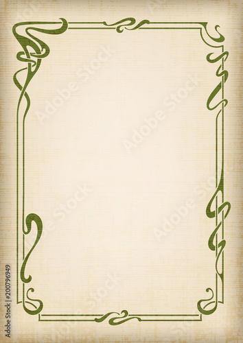 Abstract black framework in art-nouveau style, bound lines. Grunge and old paper effects. A3 page proportions.